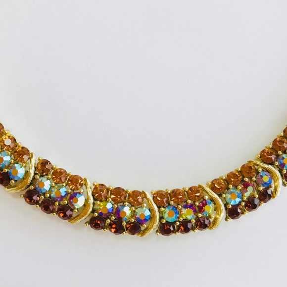 Vintage 50’s Signed Lisner Glam Crystal Rhinestone Collar Necklace 16” EUC - Picture 2 of 16